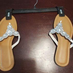White with Rhinestones flip flops Size 8